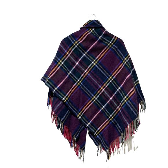 Luisa Brini Wool Plaid Fringe Poncho - Picture 2 of 9